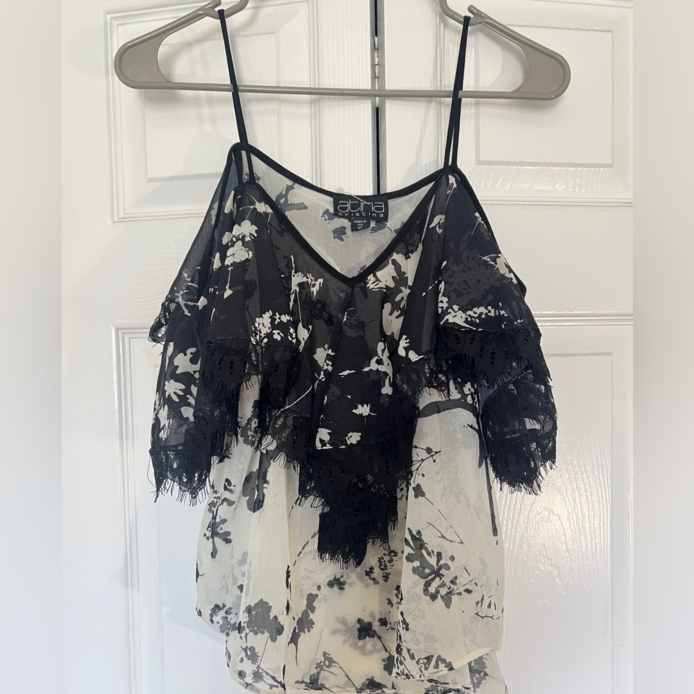 Atina Cristina Black and White Floral Women's Top